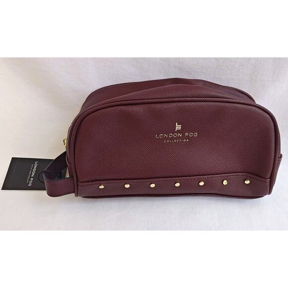 NWT London Fog Nora Studded Plum Cosmetic Case Toiletry Bag Zipper 9‎ X 5 X 3 - Picture 1 of 9